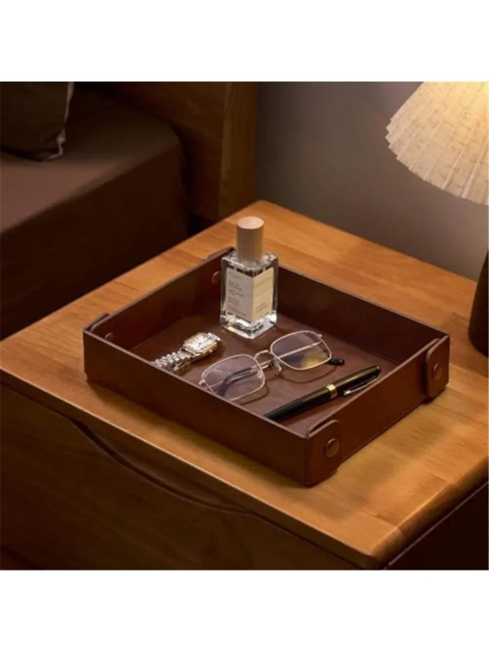 Valet Tray Organizer, Faux Leather Key Storage Tray